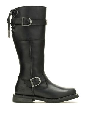 Harley-Davidson Black Leather Knee-High Combat Boots